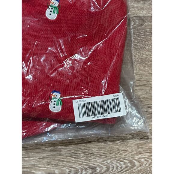 Quacker Factory red holiday Christmas snowman embroidered sweater cardigan has s - Picture 6 of 8